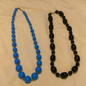 Blue & Silver Beaded Necklace & Black & Gold one